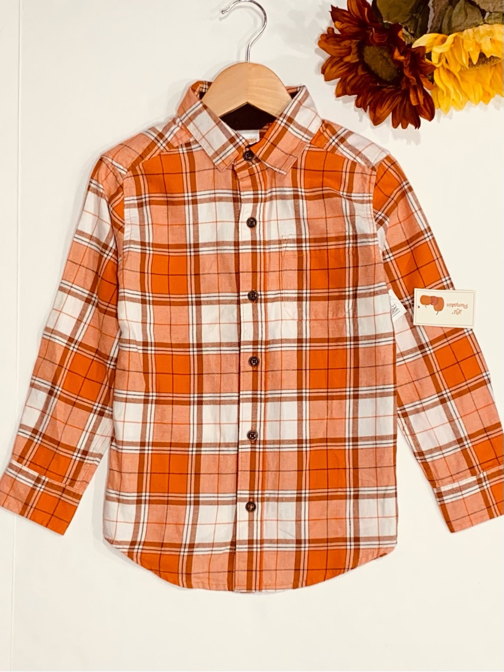 Gymboree Boys ‘L’il Pumpkin’ Orange Plaid Long Sleeve Shirt Size 6